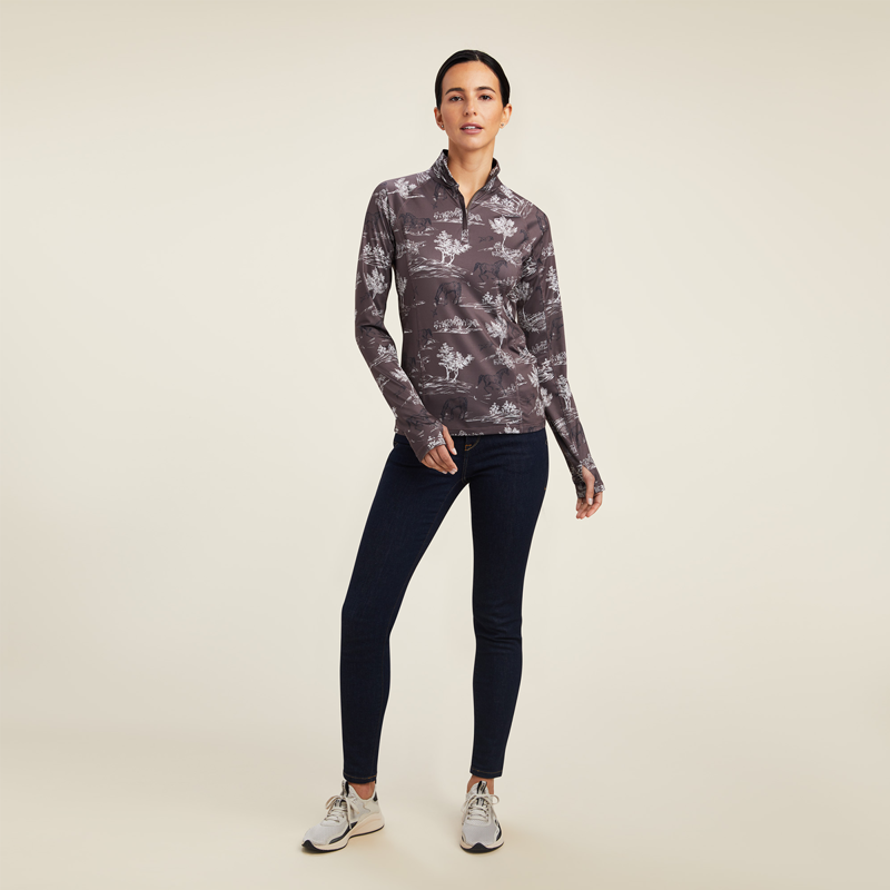 Ariat Women's Lowell 2.0 1/4 Zip Baselayer - Banyan Bark Frolic Print-3