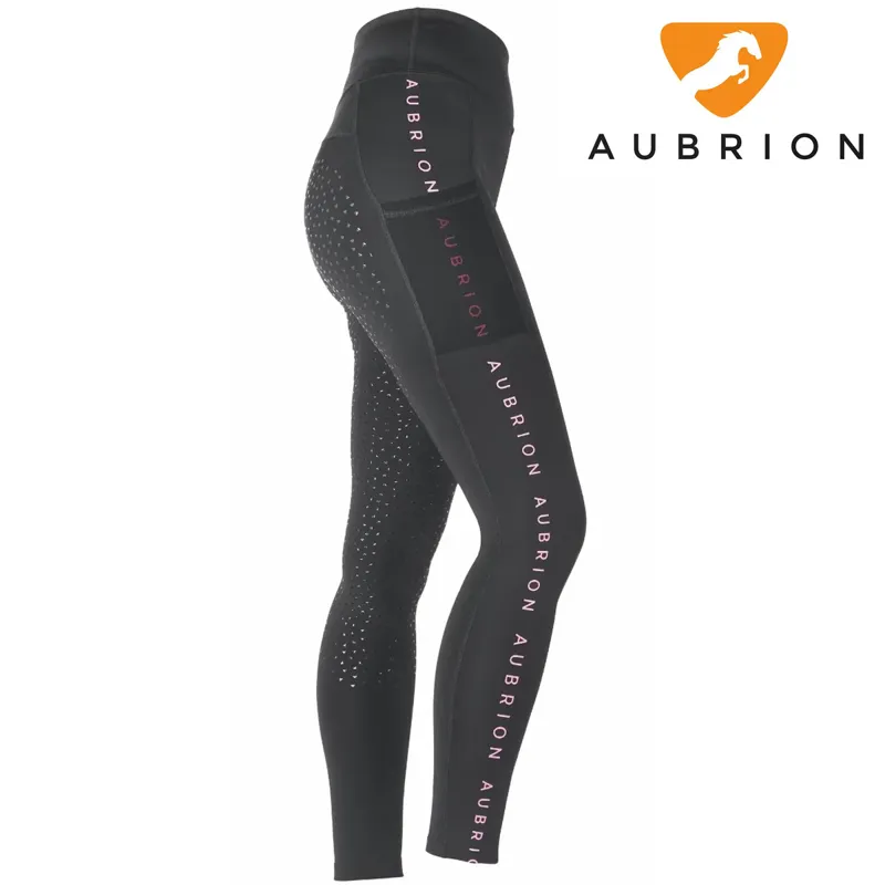 Aubrion Brook Logo Riding Tights - Black