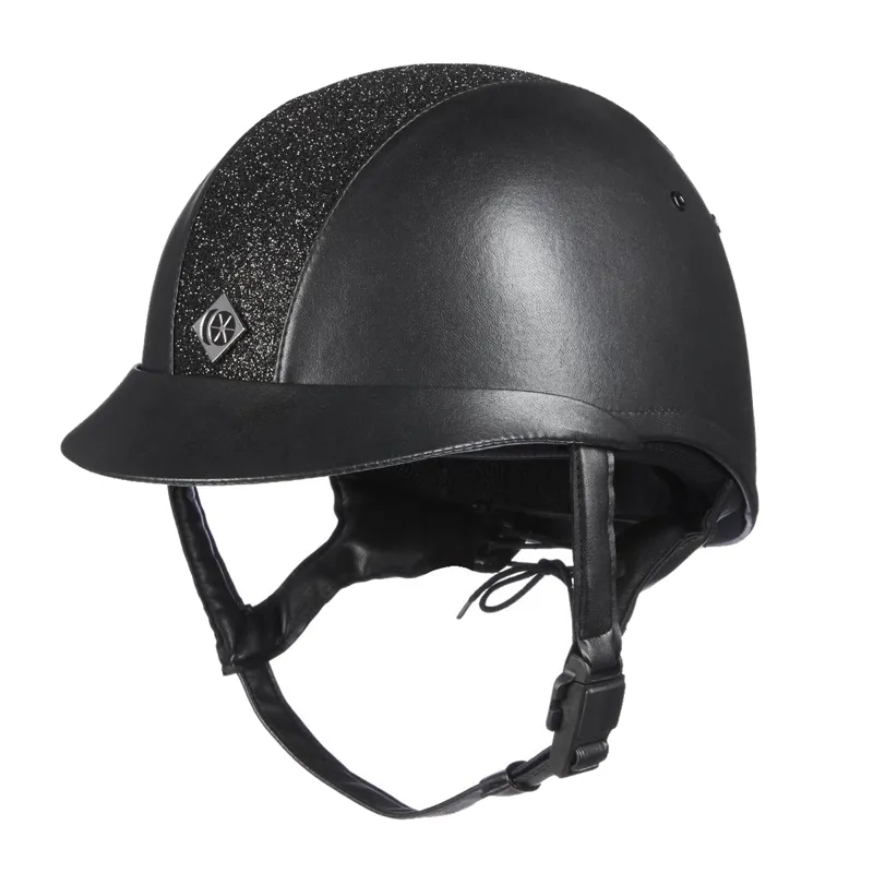 Charles Owen Black Leather Look AYR8 Plus - Black Sparkly Centre