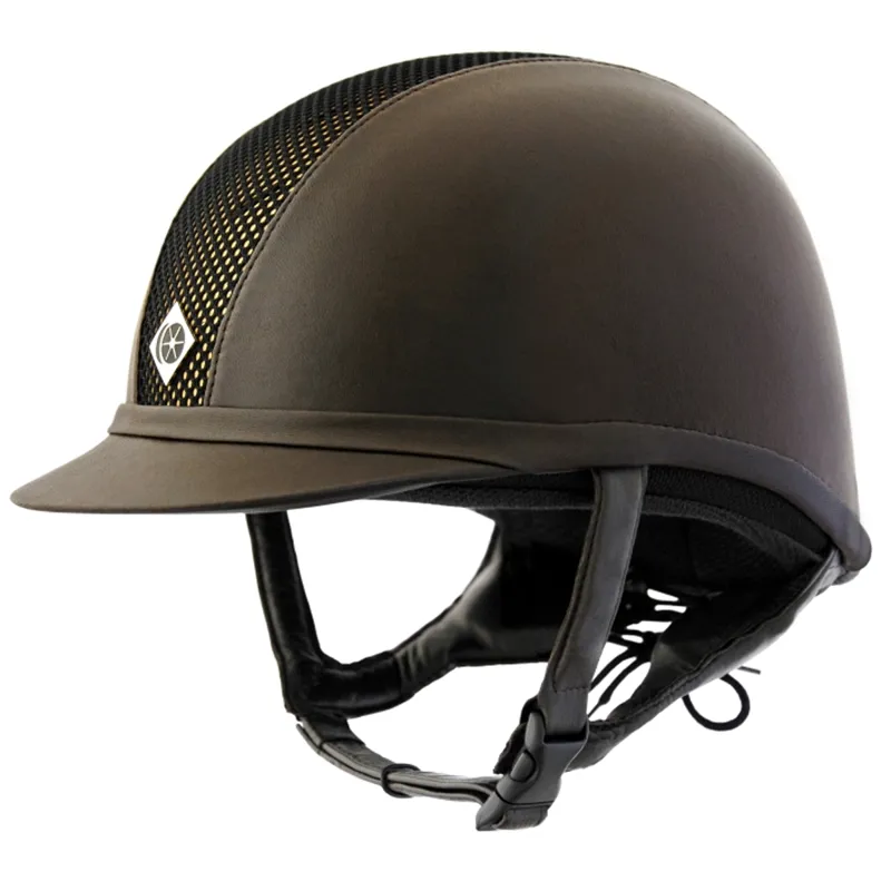 Charles Owen Leather Look AYR8 - Brown/Gold/Black Mesh