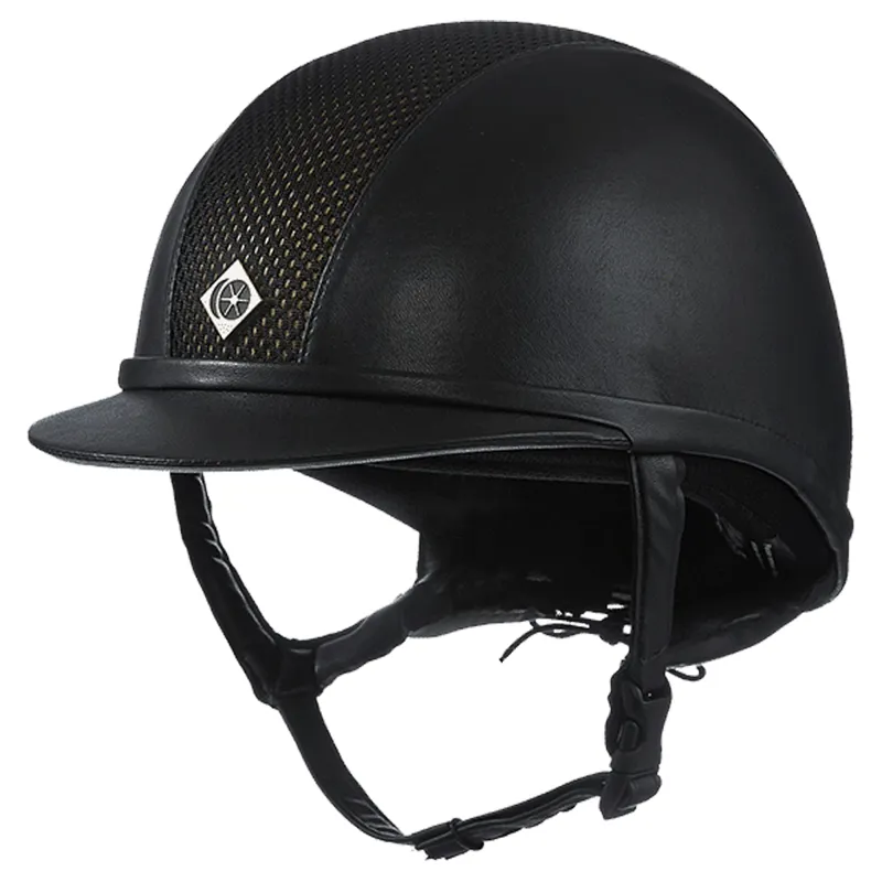 Charles Owen Leather Look AYR8 Plus - Black/Gold/Black Mesh