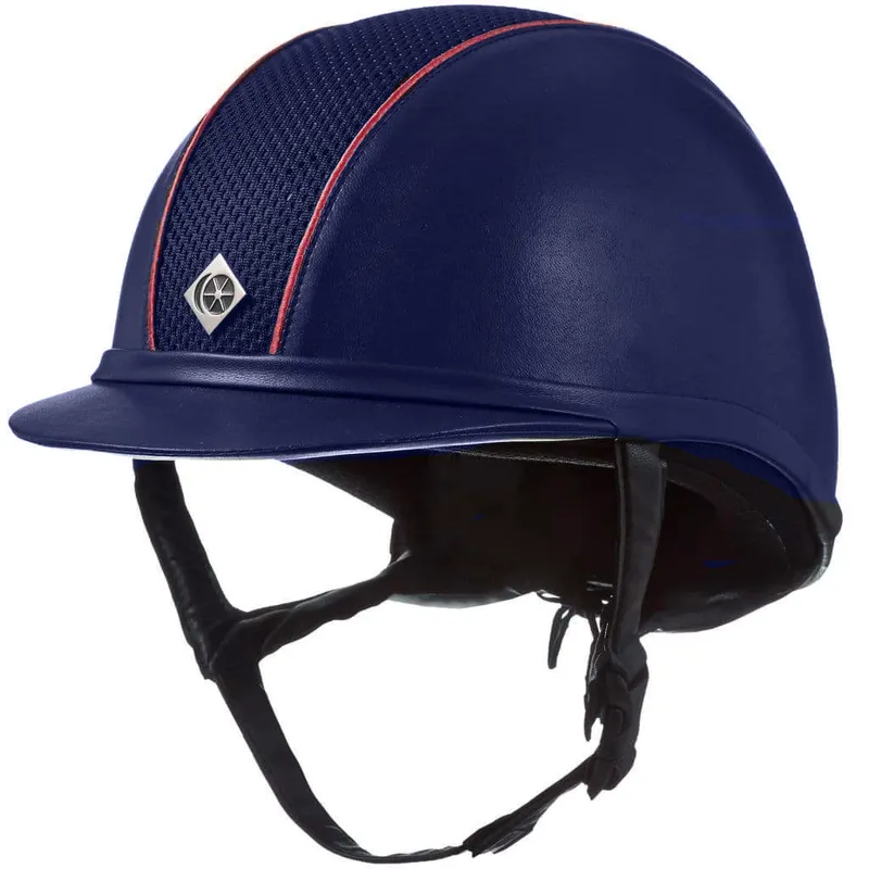 Charles Owen Leather Look AYR8 - Navy/Red Piping