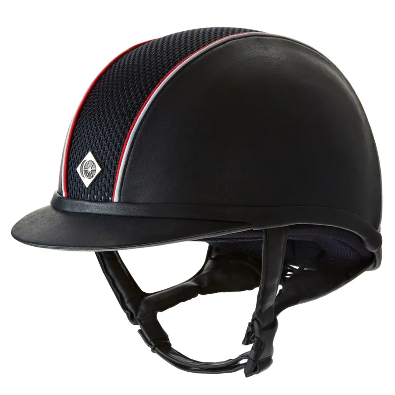 Charles Owen Navy Leather Look AYR8 - Red/White Piping