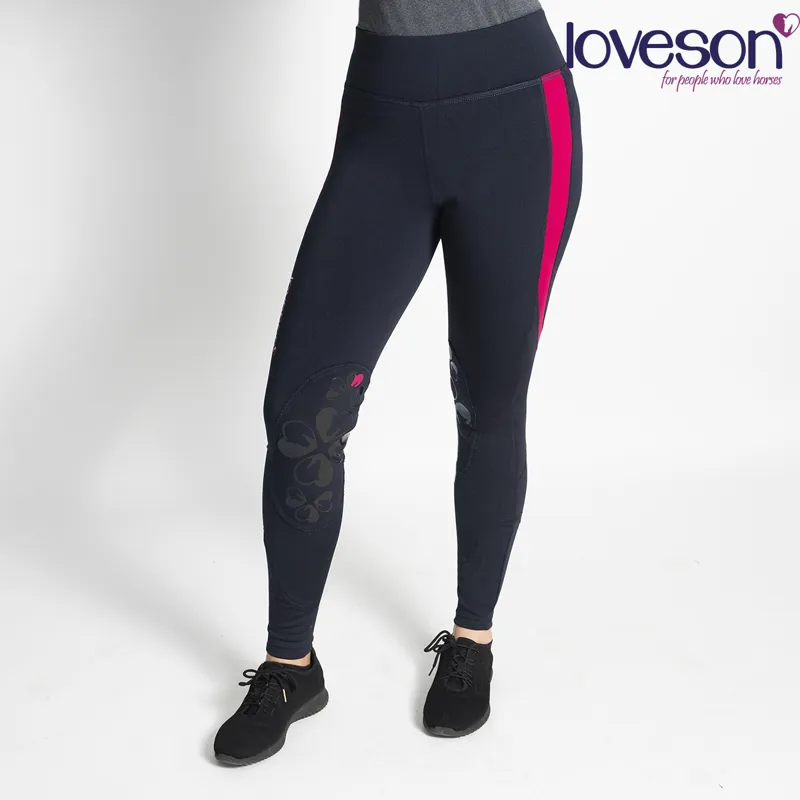 Loveson Ladies Riding Tights/Leggings - Navy/Pink-1