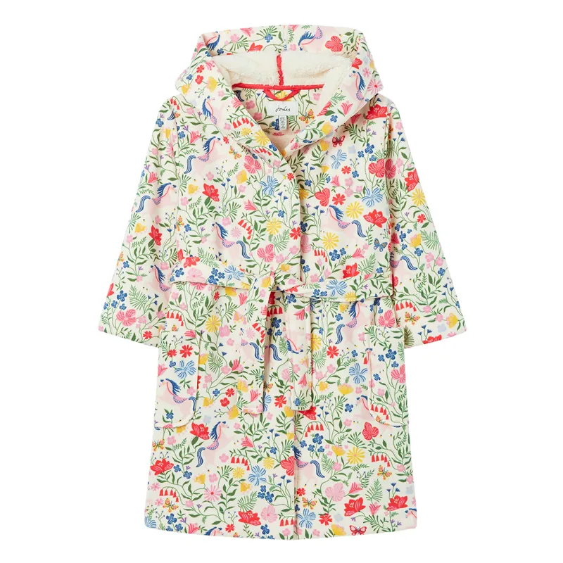 joules luna cream/blue stripe fleece dressing gown with hood Joules Cream Blue Stripe Luna Fleece Dressing Gown with Hood Size L-XL