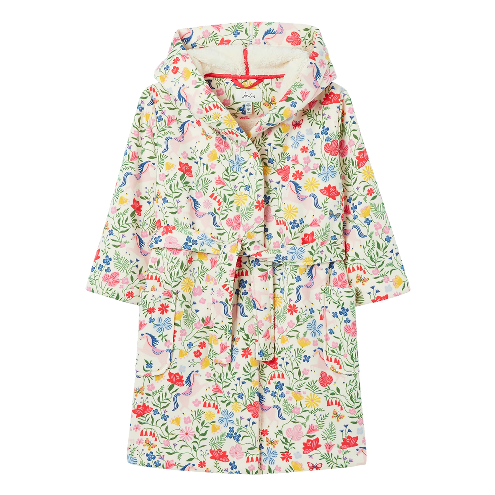 joules luna cream/blue stripe fleece dressing gown with hood Joules Cream Blue Stripe Luna Fleece Dressing Gown with Hood Size L-XL