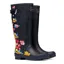 Joules Printed Wellies With Adjustable Back Gusset - Navy Floral Leopard