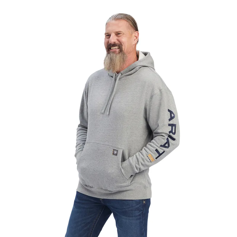 Ariat Men's Rebar Graphic Hoodie - Heather Grey/Deep Ultramarine