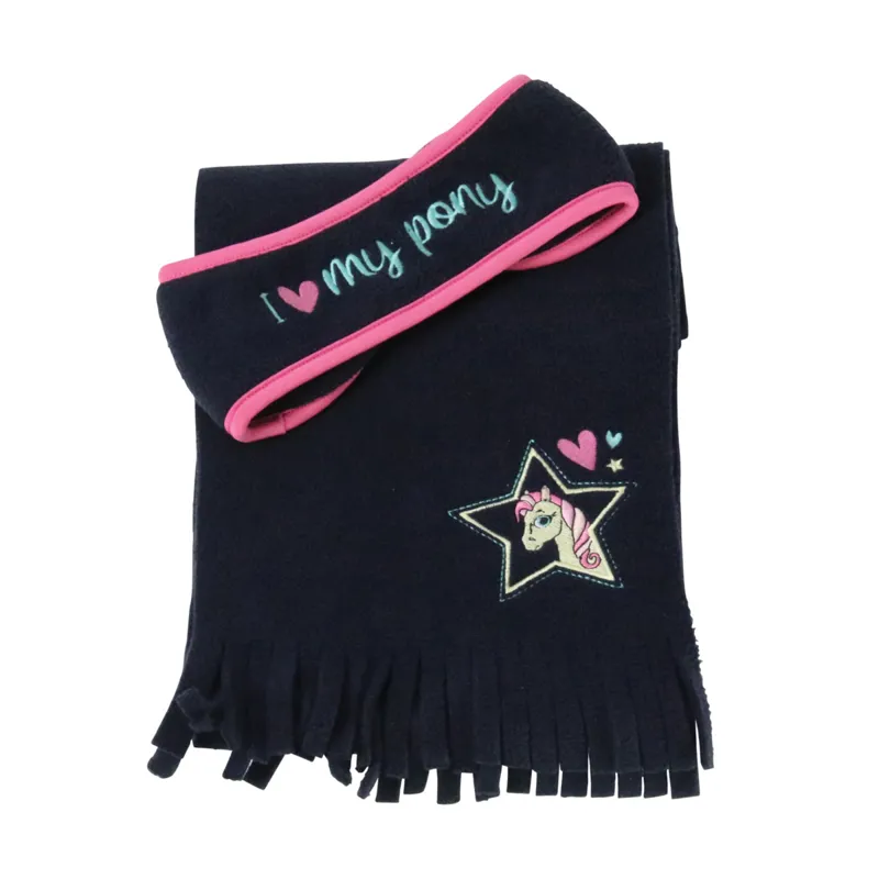 Little Rider I Love My Pony Collection Head Band and Scarf Set - Navy/Pink