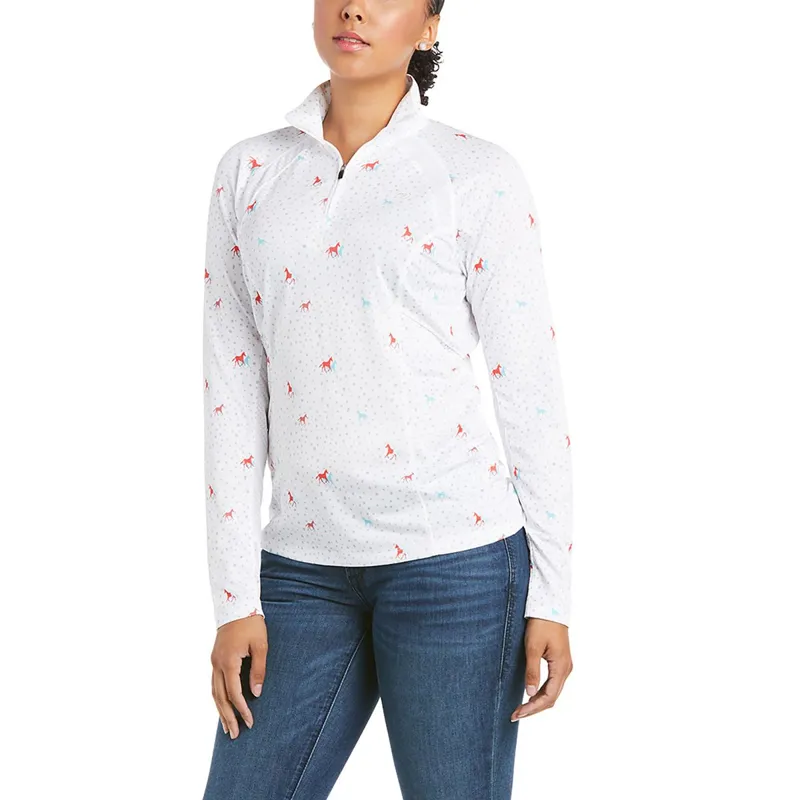 Ariat Womens Sunstopper 2.0 LS Base Layer - Horse and Dots 