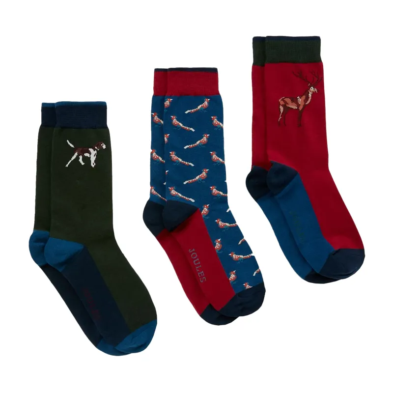 Joules Striking 3 Pack Cotton Socks - Game Animal