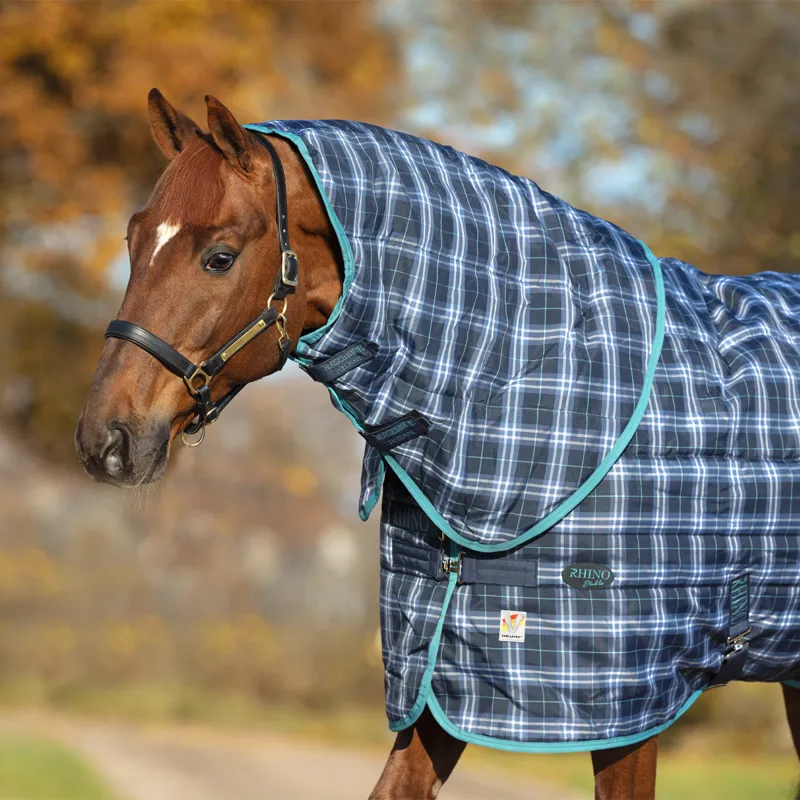 Horseware Rhino Stable Hood 150g - Navy Check/Teal