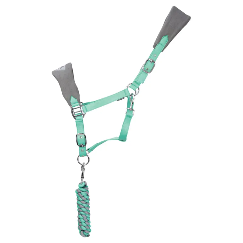 Hy Equestrian DynaMizs Ecliptic Fleece Head Collar And Lead Rope -  Grey/Mint