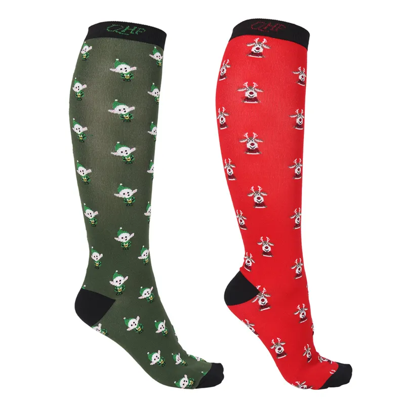 QHP Christmas Knee Stockings - 2-Pack - Elf/Rudolph 