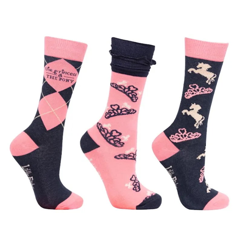 The Princess And The Pony Socks By Little Rider Pack Of 3 - Navy/Peach