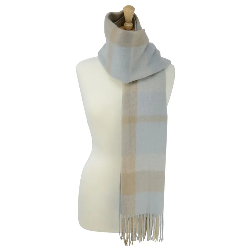 Hy Equestrian Ladies Supersoft Tartan Scarf - Light Blue/Beige/Cream	