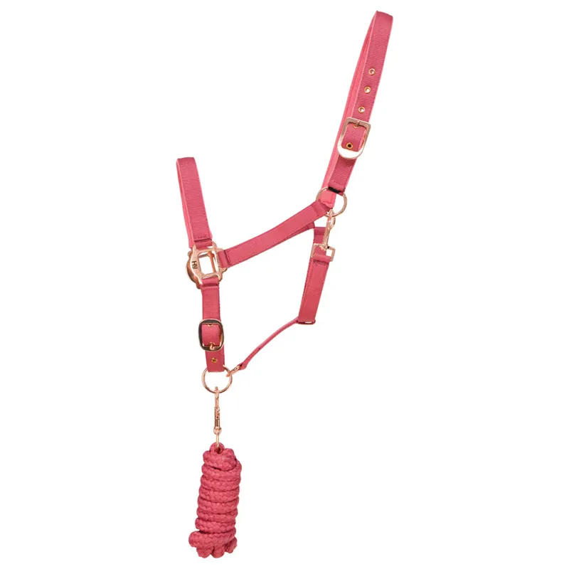 Hy Equestrian Rose Gold Headcollar and Lead Rope - Blush Pink/Rose Gold