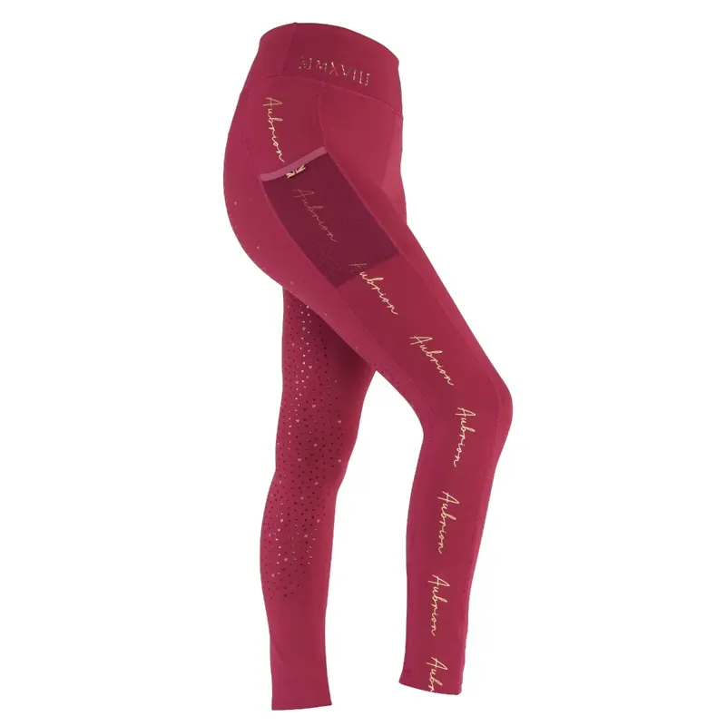 Aubrion Team Riding Tights - Young Rider - Mulberry