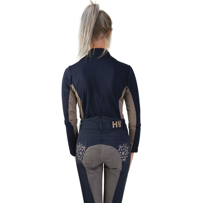 Hy Equestrian Kensington Ladies Long Sleeved Sports Shirt - Navy/Taupe/Rose Gold-1