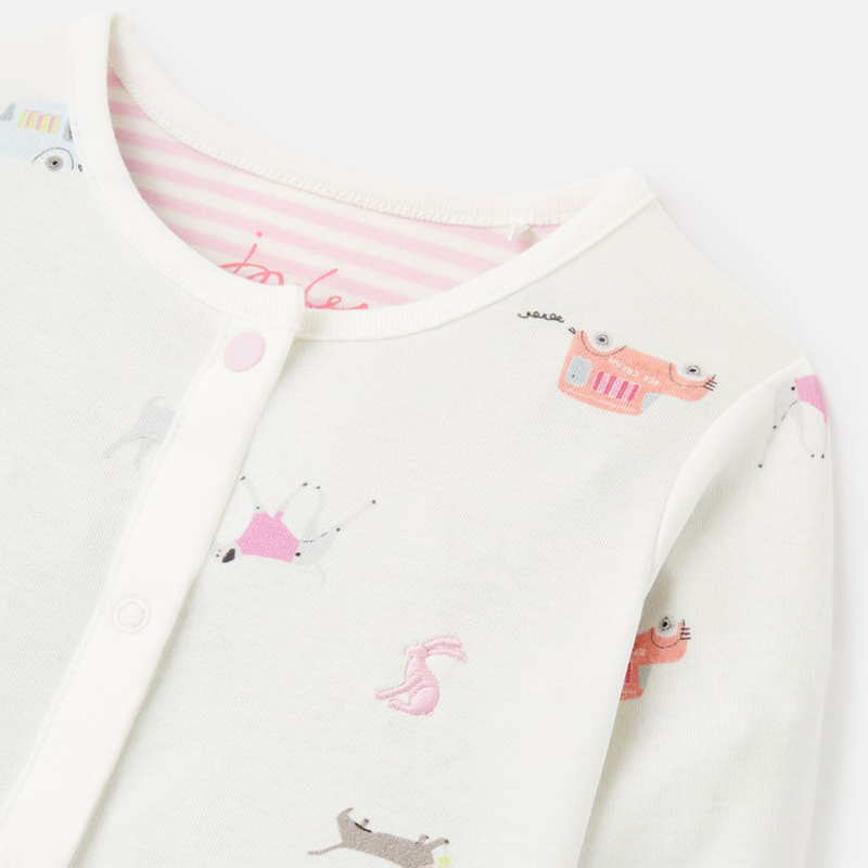 Joules Razamataz Organically Grown Cotton Printed Babygrow - White Dogs-2