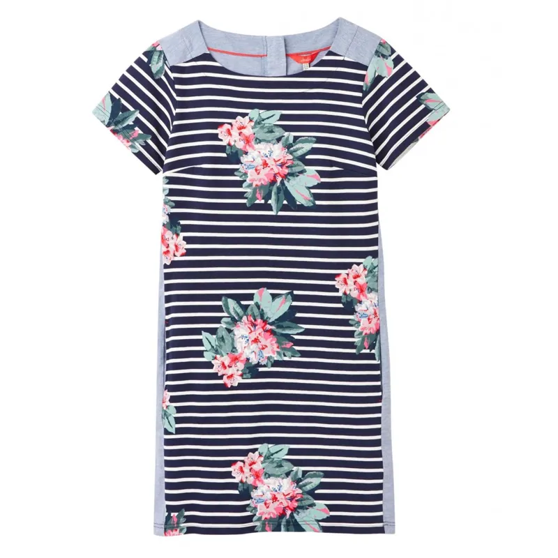 Joules Imelda Jersey Woven Mix Dress - Floral Navy Stripe