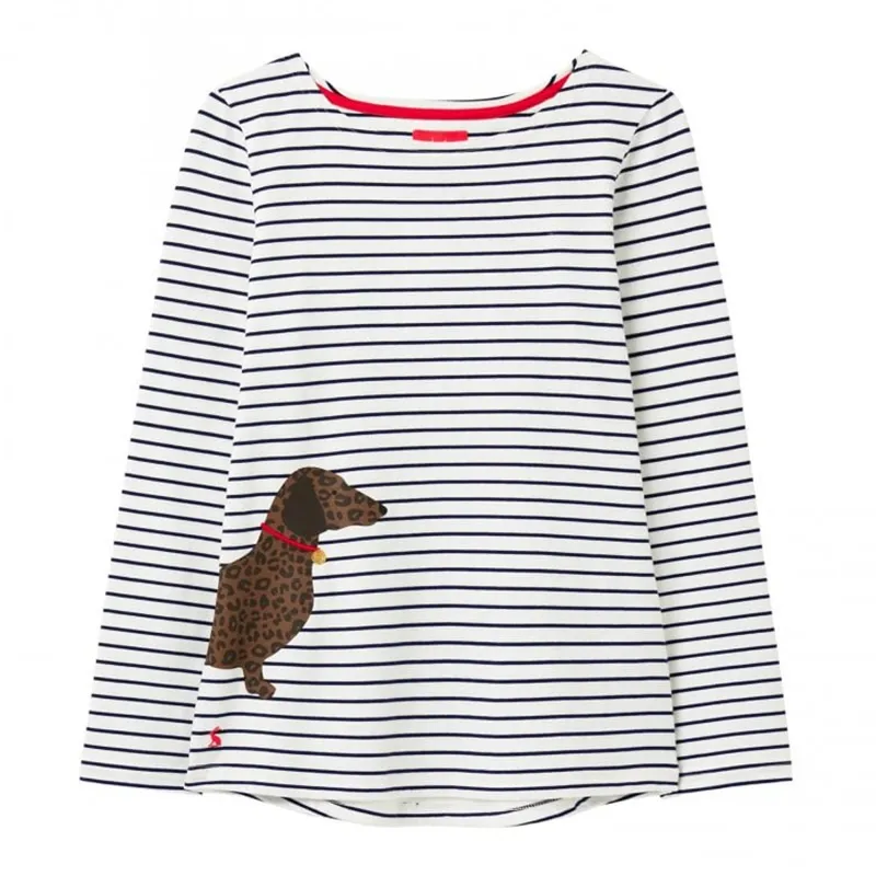 Joules Harbour Print Jersey Top - Cream Dog Leopard Stripe