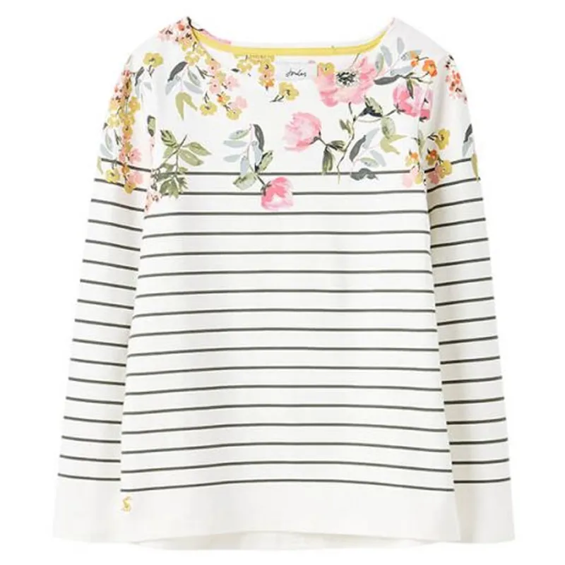 Joules Harbour Printed Jersey Top - Cream Green Stripe Floral