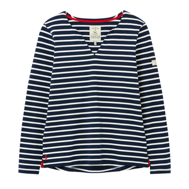 Joules Harbour Notch Neck Jersey Top - Navy Cream Stripe