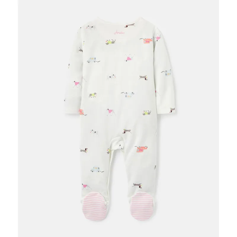 Joules Razamataz Organically Grown Cotton Printed Babygrow - White Dogs-1