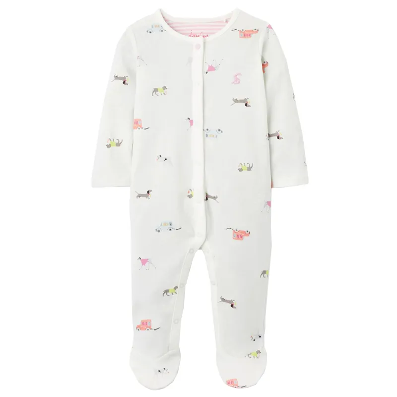 Joules Razamataz Organically Grown Cotton Printed Babygrow - White Dogs