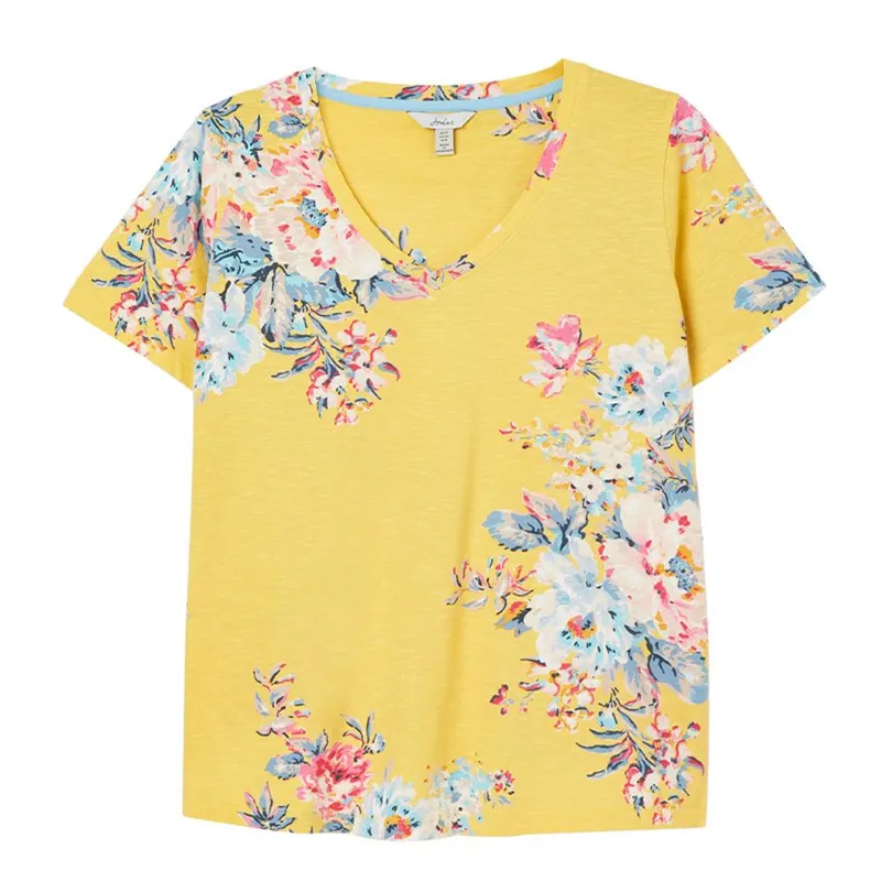 Joules Celina Print V Neck T-Shirt - Yellow Floral