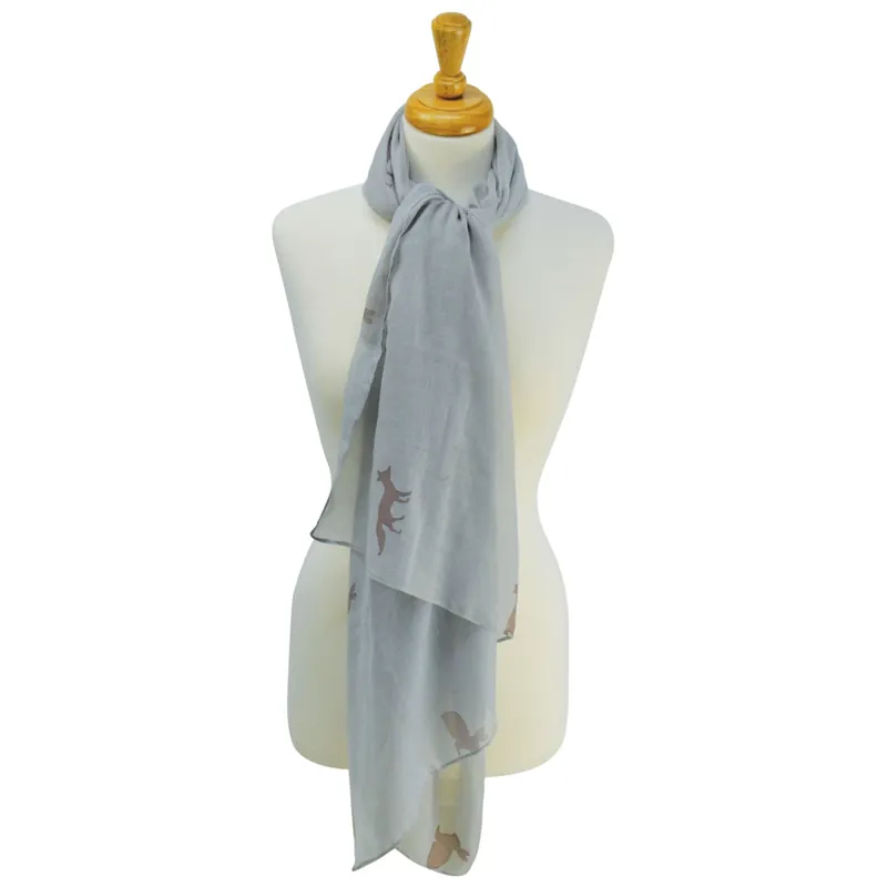 Hy Equestrian Fox and Rabbit Print Scarf - Oatmeal/Ginger Snap Brown	