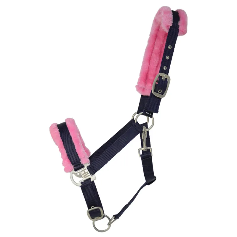 Hy Equestrian Two Tone Faux Fur Head Collar - Navy/Pink