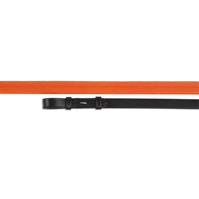 Shires Velociti Nylon Insert Rubber Grip Reins - Black/Orange