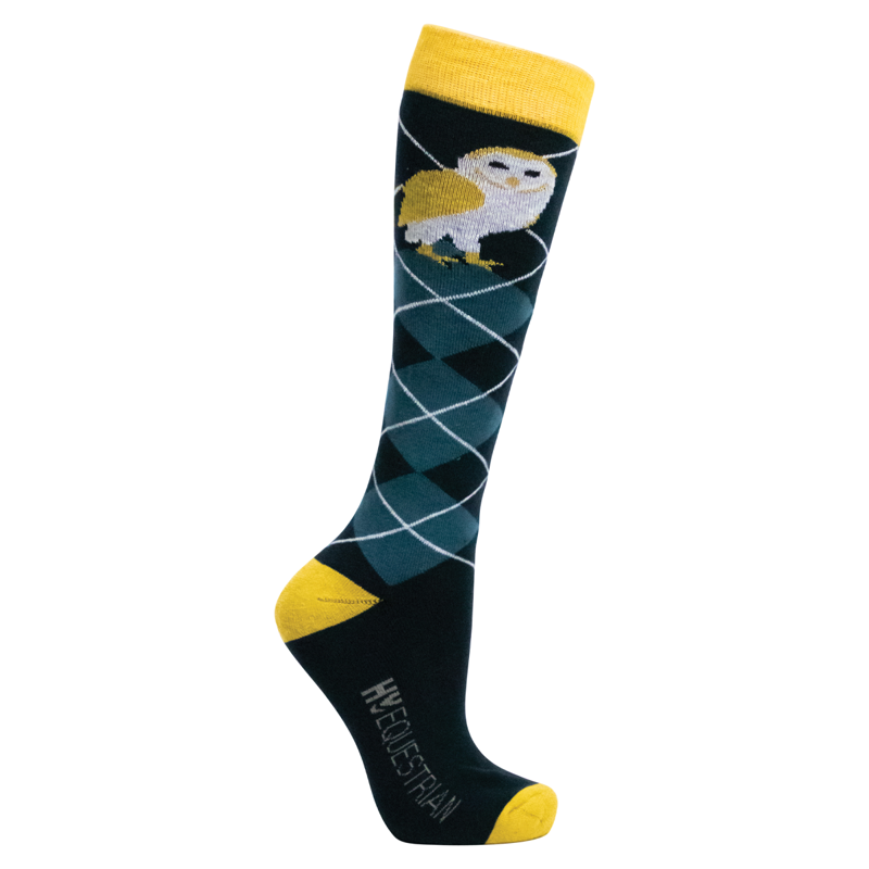 Hy Equestrian Night Owl Socks Pack Of 3 Adult 4- 8 - Navy/Yellow-1
