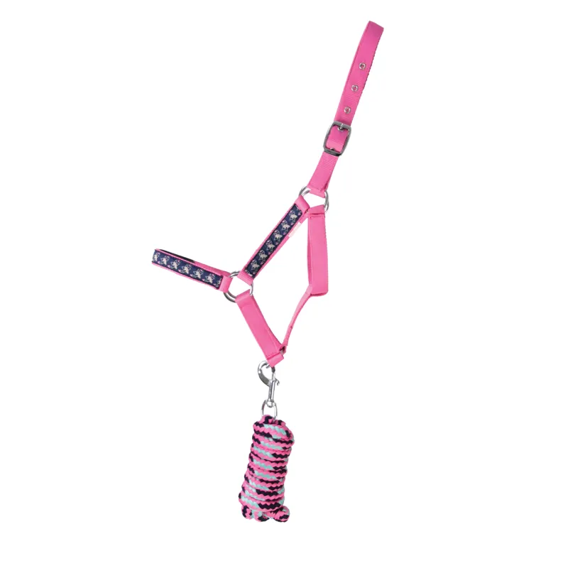 Little Rider I Love My Pony Head Collar And Lead Rope - Navy/Pink/Teal