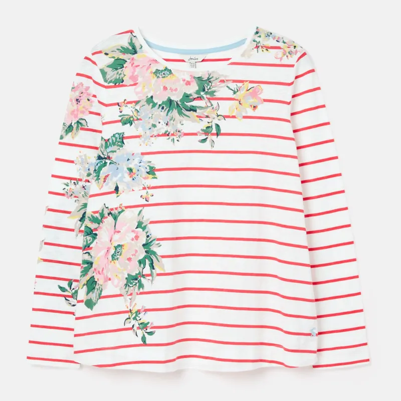 Joules Lottie Print Long Sleeve Classic Crew Top - Pink Floral Stripe