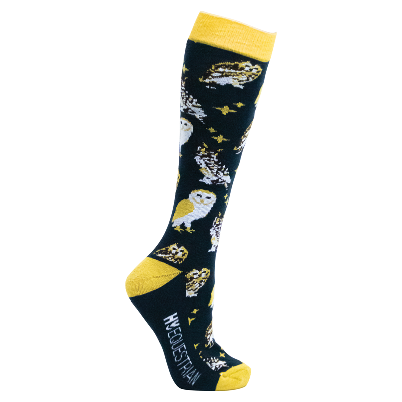 Hy Equestrian Night Owl Socks Pack Of 3 Adult 4- 8 - Navy/Yellow-2