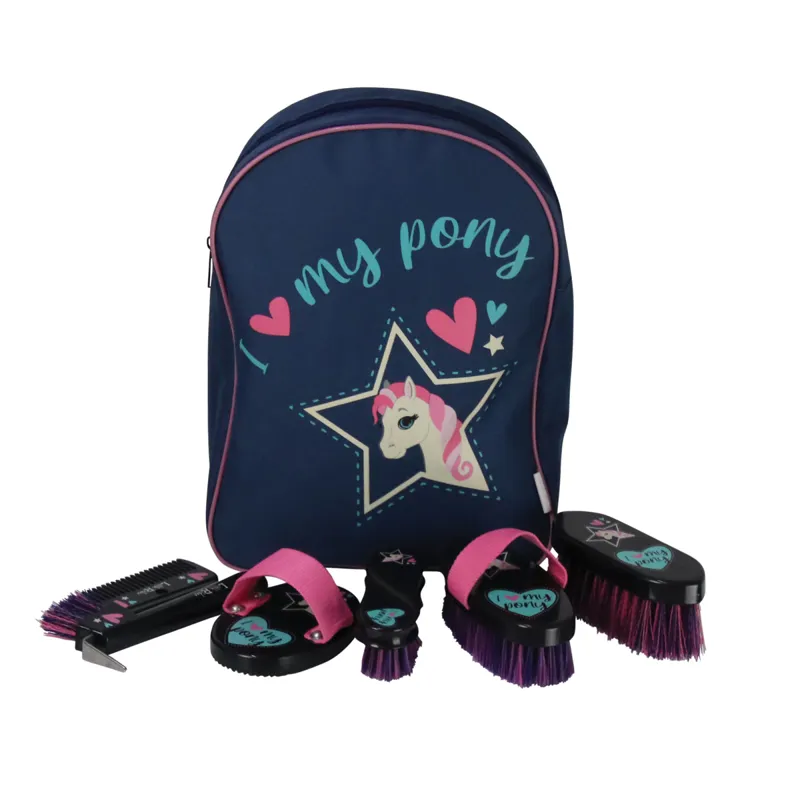 Little Rider I Love My Pony Complete Grooming Kit Rucksack - Navy/Pink