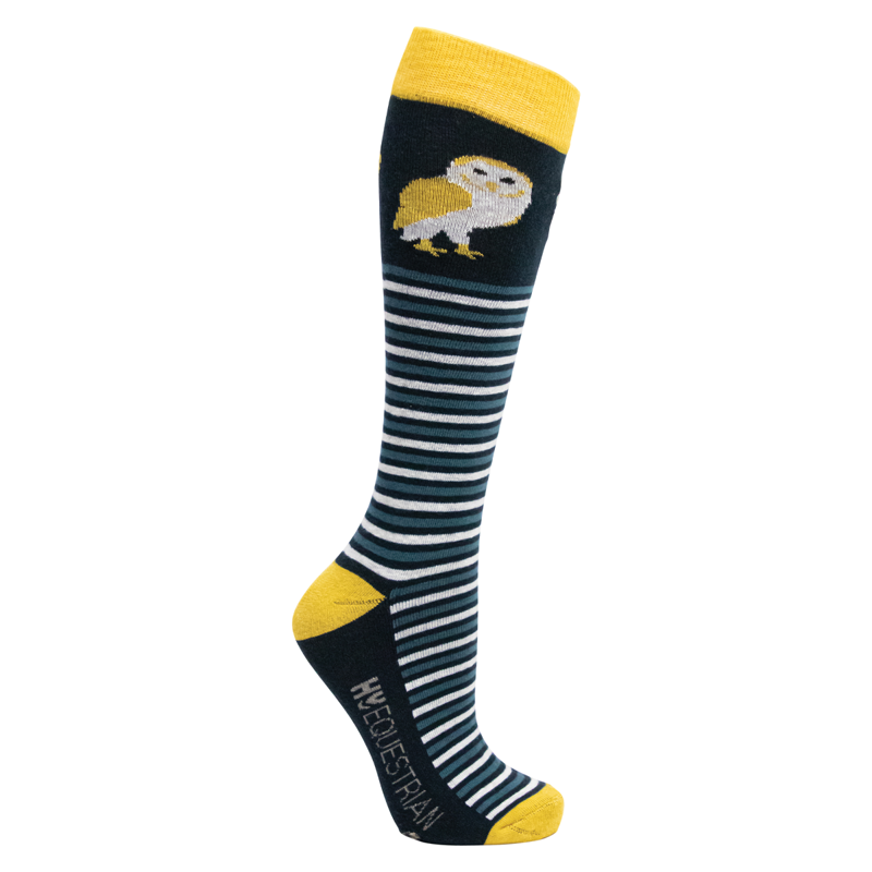 Hy Equestrian Night Owl Socks Pack Of 3 Adult 4- 8 - Navy/Yellow-3