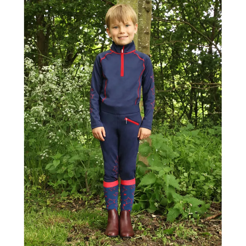 Hy Equestrian Stella Children's Riding Tights - Navy/Red