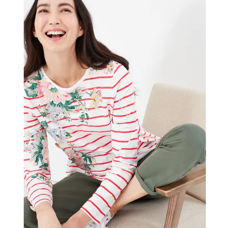 Joules Lottie Print Long Sleeve Classic Crew Top - Pink Floral Stripe-2