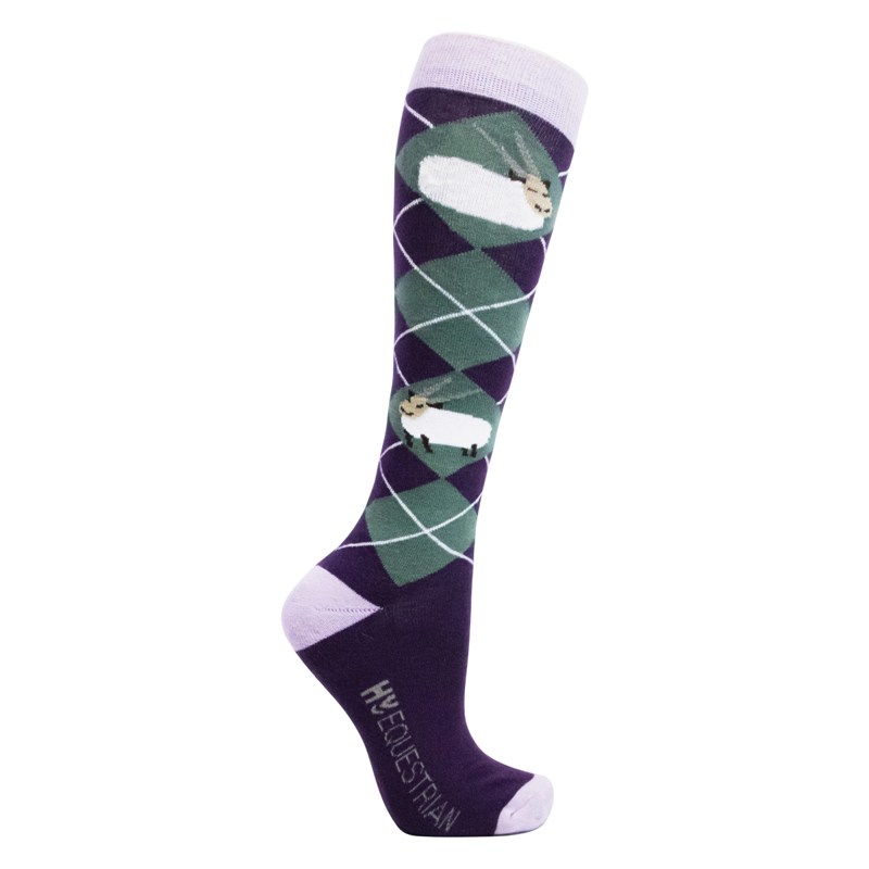 Hy Equestrian Gallant Goat Socks Pack Of 3 Adult 4- 8 - Purple/Moss-1