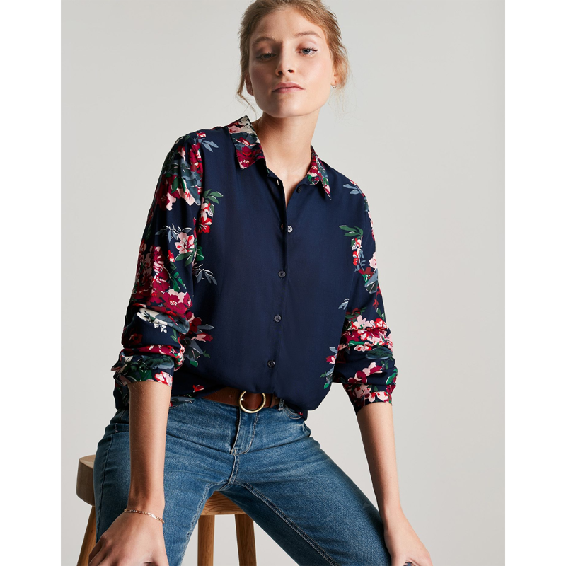 Joules Elvina Button Through Blouse - Navy Border Floral-1