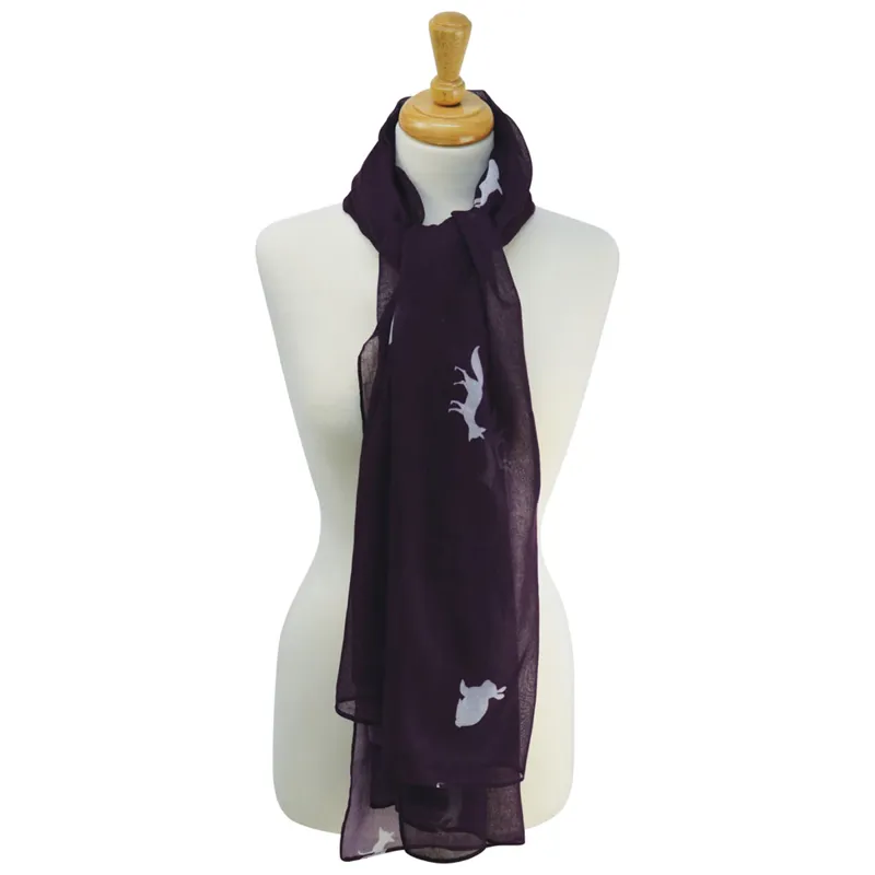 Hy Equestrian Fox and Rabbit Print Scarf - Purple/Gardenia White	