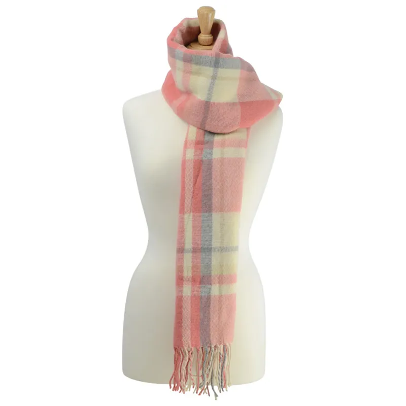 Hy Equestrian Ladies Supersoft Tartan Scarf - Coral/Grey/Cream	