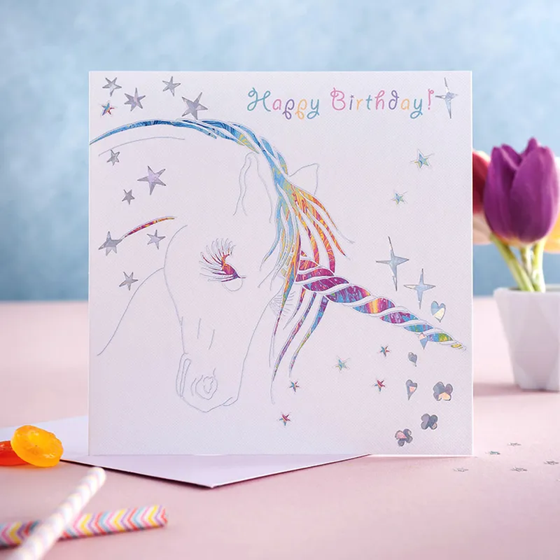 Deckled Edge Prancing Myth Card Happy Birthday - Unicorn Head