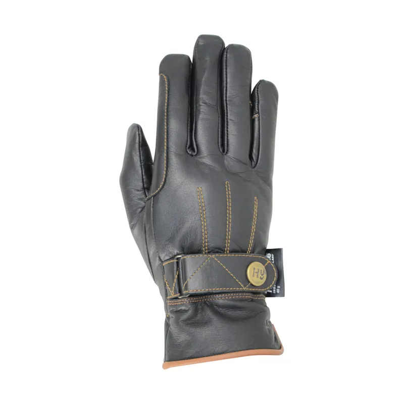 Hy Equestrian Thinsulate Leather Winter Riding Gloves - Black/Tan Stitch