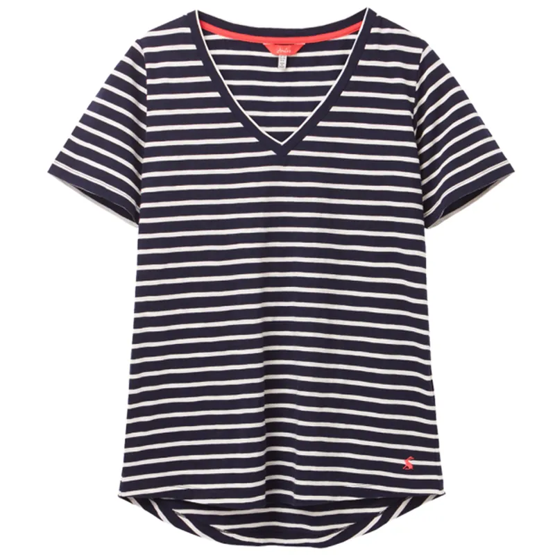 Joules Celina Stripe V Neck T-Shirt - Navy Cream Stripe