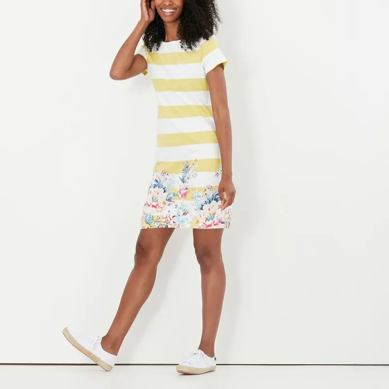 Joules Riviera Print Printed Jersey Dress - Lemon Border Floral-2